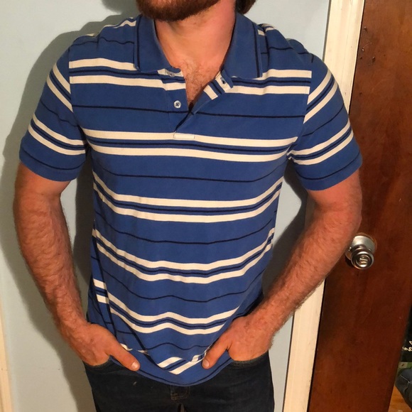 Blue, White Striped Collared Shirt - Picture 2 of 3